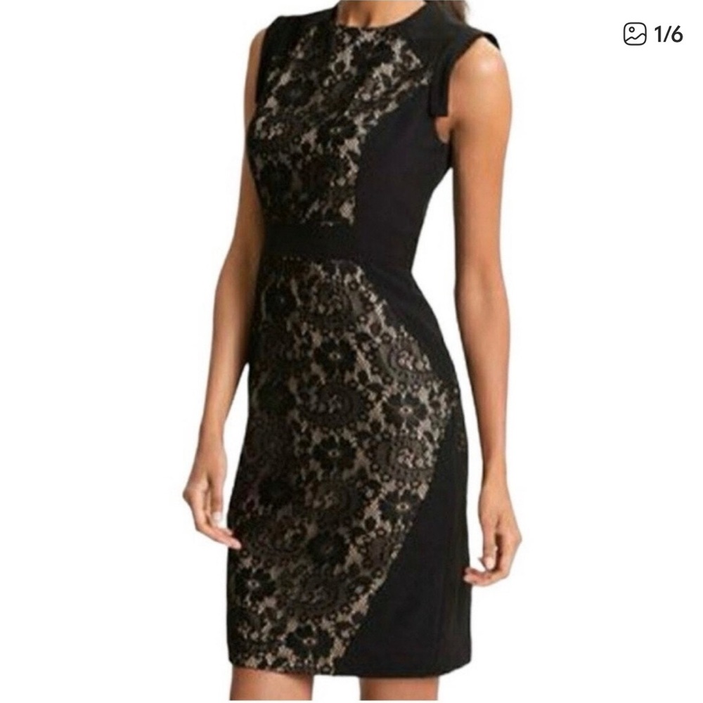 EUC Adrianna Papell Black Lace Mini Dress Sz 8